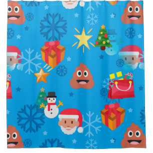 blauwe kerst pover emoji douchegordijn