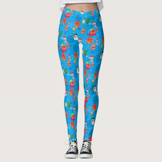 blauwe kerst pover emoji leggings (Voorkant)