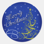 Blauwe kerst ronde sticker (Voorkant)
