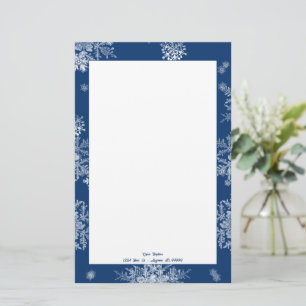 Blauwe kerst sneeuwvlokken gepersonaliseerd briefpapier