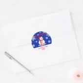 Blauwe kerst Snowman Snowflakes Classic Round St Ronde Sticker (Envelop)