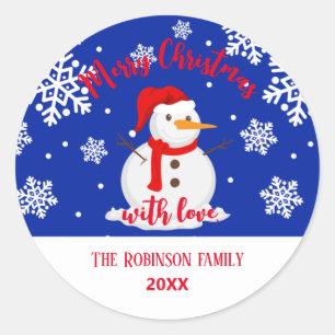 Blauwe kerst Snowman Snowflakes Classic Round St Ronde Sticker