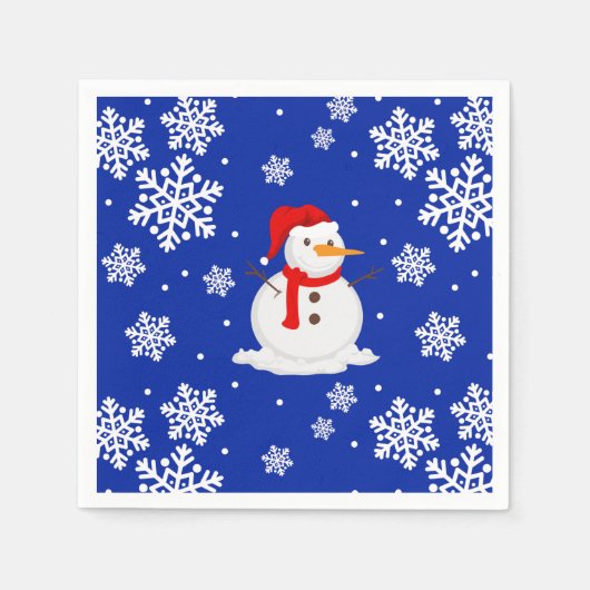 Blauwe kerst Snowman Snowflakes Servet (Voorkant)