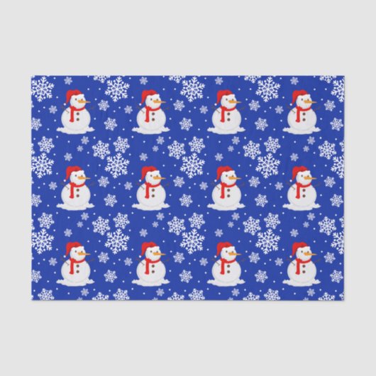 Blauwe kerst Snowman Snowflakes Tissuepapier (Voorkant)