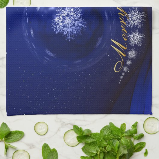 Blauwe kerst theedoek (Gevouwen)