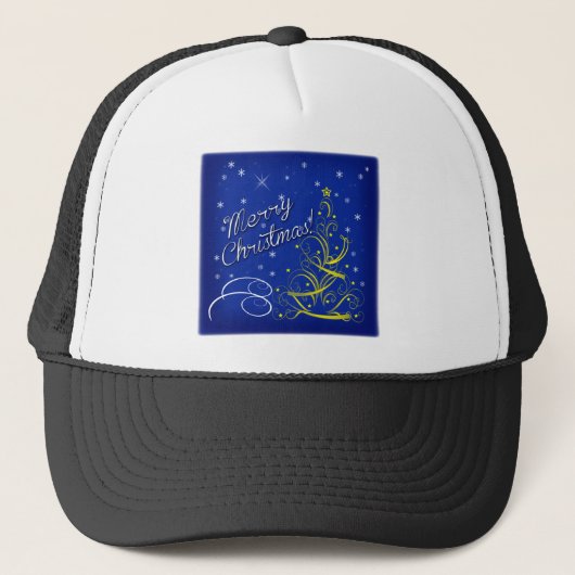 Blauwe kerst trucker pet (Voorkant)
