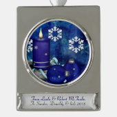 Blauwe kerst verzilverd banner ornament (Voorkant)