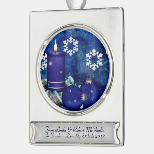 Blauwe kerst verzilverd banner ornament (Links)