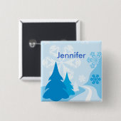  blauwe kerst vierkante button 5,1 cm (Voorkant /achterkant)