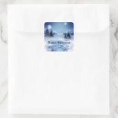 Blauwe kerst vierkante sticker (Tas)