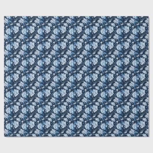 Blauwe Kerst Winter bloemen Cadeaupapier (Vlak)