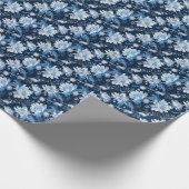 Blauwe Kerst Winter bloemen Cadeaupapier (Hoek)