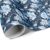 Blauwe Kerst Winter bloemen Cadeaupapier (Rol Hoek)
