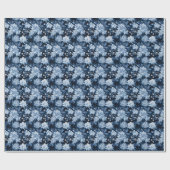 Blauwe Kerst Winter bloemen Cadeaupapier (Vlak)