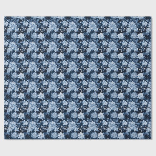 Blauwe Kerst Winter bloemen Cadeaupapier (Vlak)