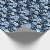 Blauwe Kerst Winter bloemen Cadeaupapier (Hoek)
