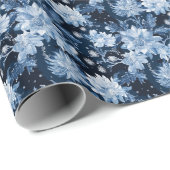 Blauwe Kerst Winter bloemen Cadeaupapier (Rol Hoek)