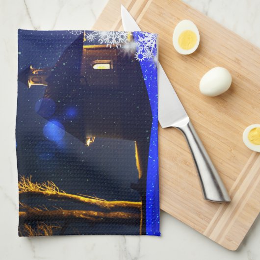 Blauwe Kerst witte boom feestdagen Theedoek (Quarter Fold)