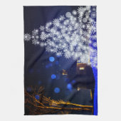 Blauwe Kerst witte boom feestdagen Theedoek (Verticaal)