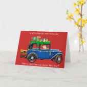 Blauwe Kerstauto Kaart (Gele Bloem)