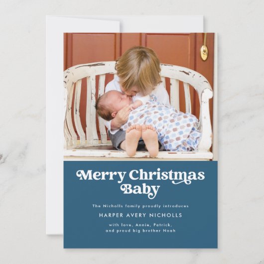 Blauwe kerstavond Baby geboorteaankondiging Feestdagenkaart (Voorkant)