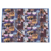 Blauwe Kerstavond Sneeuwscènes en Lichten Kaart Groot Cadeauzakje (Voorkant)