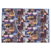 Blauwe Kerstavond Sneeuwscènes en Lichten Kaart Groot Cadeauzakje (Achterkant)