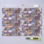 Blauwe Kerstavond Sneeuwscènes en Lichten Kaart Tissuepapier (Craft)