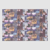 Blauwe Kerstavond Sneeuwscènes en Lichten Kaart Tissuepapier (Voorkant)