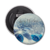 Blauwe kerstbal Bokeh Button Flesopener (Voorkant)