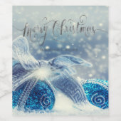 Blauwe kerstbal Bokeh Wijn Etiket (Enkel label)