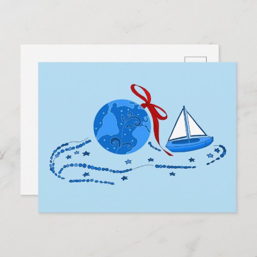 Blauwe kerstbal en klein Briefkaart (Voorkant / Achterkant)