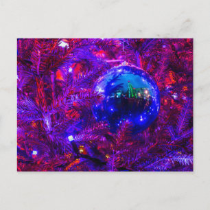 Blauwe Kerstbal, Paarse Boom Briefkaart