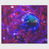 Blauwe kerstbal, Paarse boom Cadeaupapier (Vlak)