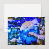 Blauwe kerstbal, sneeuw briefkaart (Voorkant / Achterkant)