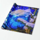 Blauwe kerstbal, sneeuw cadeaupapier (Uitgerold)