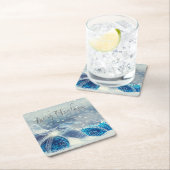 Blauwe Kerstballen Bokeh Kartonnen Onderzetters (Insitu)