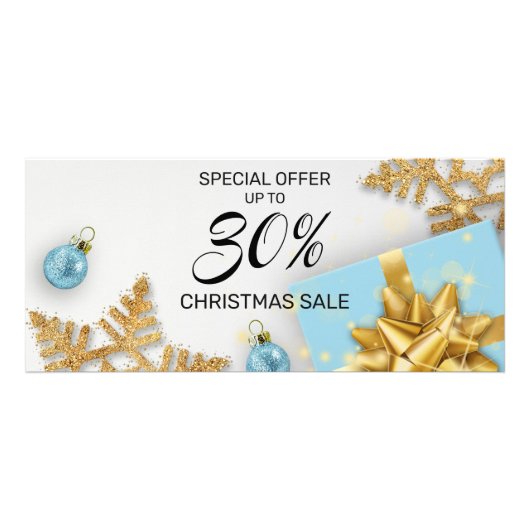 Blauwe kerstballen Gift Gold Snowflakes Korting Reclamekaart (Voorkant)