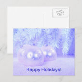 Blauwe kerstballen op sneeuw met blauwe achtergron feestdagenkaart (Voorkant / Achterkant)