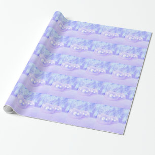 Blauwe kerstballen op sneeuw met roze achtergrond cadeaupapier