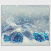 Blauwe Kerstballen Sneeuw Cadeaupapier (Vlak)