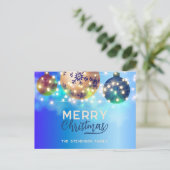 Blauwe kerstballen Twinkling String Lights Feestdagenkaart (Staand voorkant)