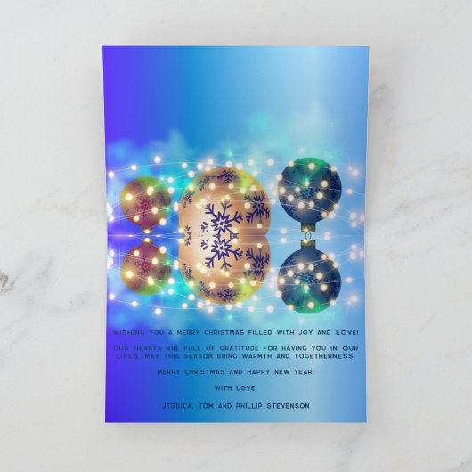 Blauwe kerstballen Twinkling String Lights Kaart (Binnen)