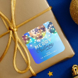 Blauwe kerstballen Twinkling String Lights Vierkante Sticker