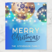 Blauwe kerstballen Twinkling String Lights Wijn Etiket (Enkel label)