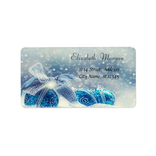 Blauwe Kerstballen Vakantie Etiket (Voorkant)