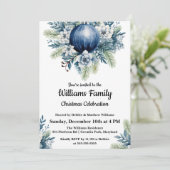 Blauwe Kerstballen Vakantie Feest Uitnodigen Kaart (Staand voorkant)