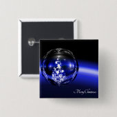 Blauwe kerstbalsterren feestdagen vierkante button 5,1 cm (Voorkant /achterkant)