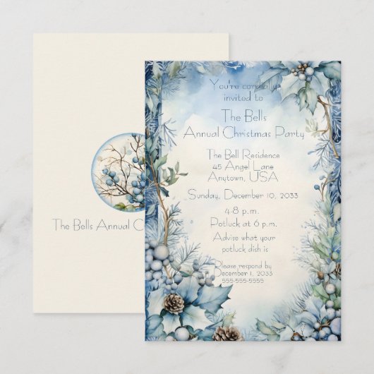 Blauwe Kerstbloemen Jaarlijks Kerstfeest Kaart (Voorkant / Achterkant)