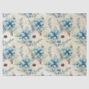 Blauwe Kerstbloemen Tissue Papier